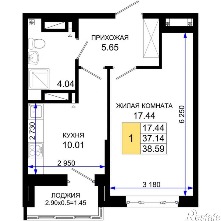 1-комн квартира в новом доме Элеваторный переулок, д.1