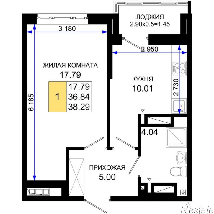 1-комн квартира в новом доме Элеваторный переулок, д.1