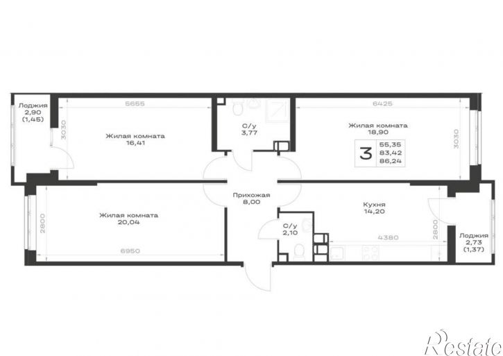 3-комн квартира в новом доме Элеваторный переулок, д.1
