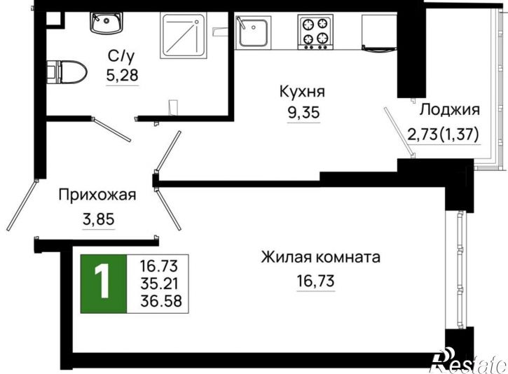 1-комн квартира в новом доме Элеваторный переулок, д.1
