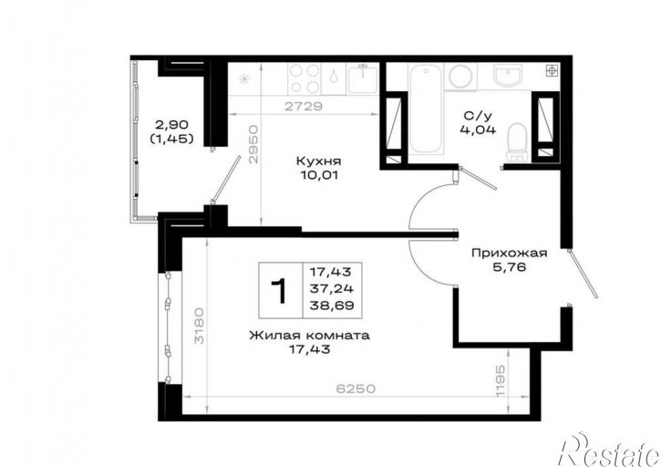 1-комн квартира в новом доме Элеваторный переулок, д.1