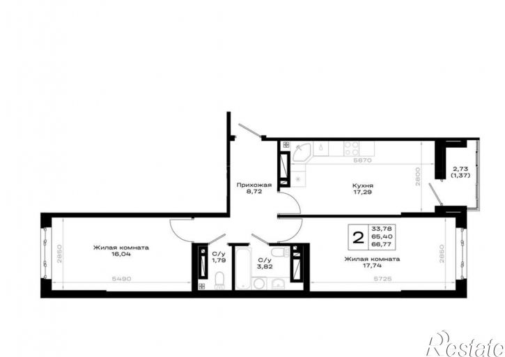 2-комн квартира в новом доме Элеваторный переулок, д.1