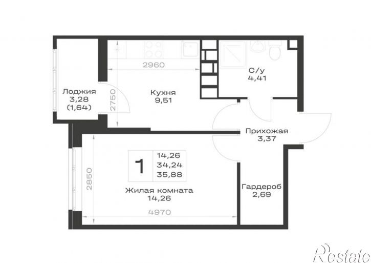 1-комн квартира в новом доме Элеваторный переулок, д.1