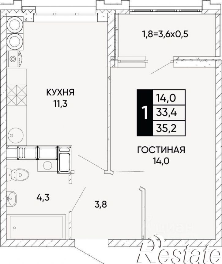 1-комн квартира Левобережная ул, 6/1