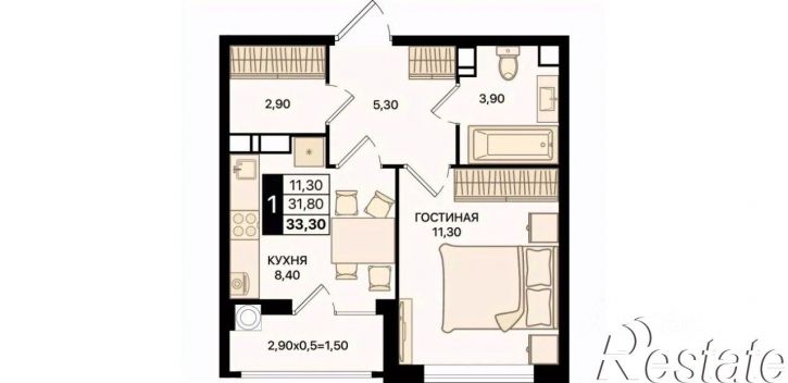 1-комн квартира 3-й Дамасский переулок, 36 с3,  д. 36 с3