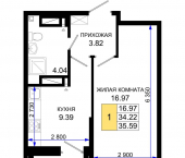 1-комн, 35.59 кв м, этаж 24/25 Элеваторный переулок, д.1