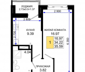 1-комн, 35.59 кв м, этаж 24/25 Элеваторный переулок, д.1