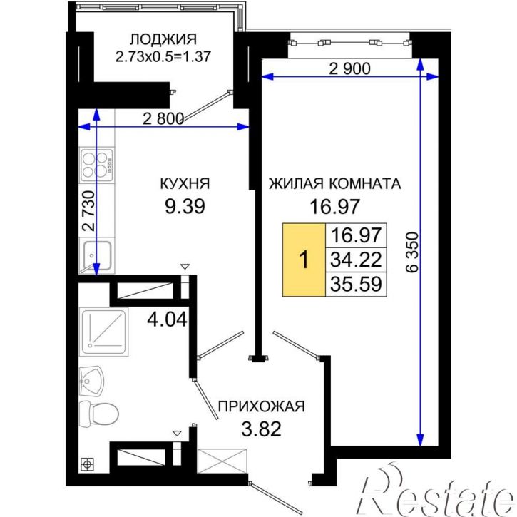 1-комн квартира в новом доме Элеваторный переулок, д.1