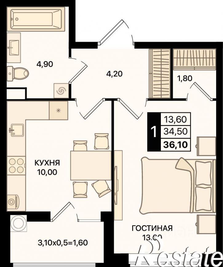 1-комн квартира в новом доме 3-й Дамасский переулок, 36/1,  д. 36/1