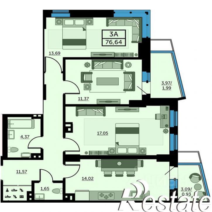 3-комн квартира в новом доме 23-я линия, 54 с5,  д. 54 с5