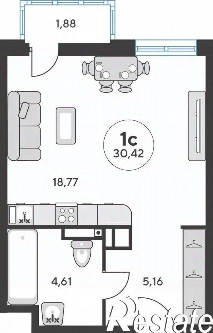 1-комн квартира улица Нансена, 109/4,  д. 109/4