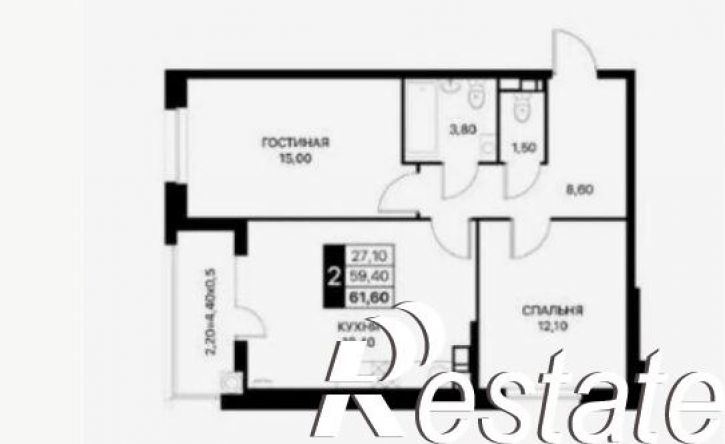 2-комн квартира Берберовская улица, 15 с2,  д. 15 с2