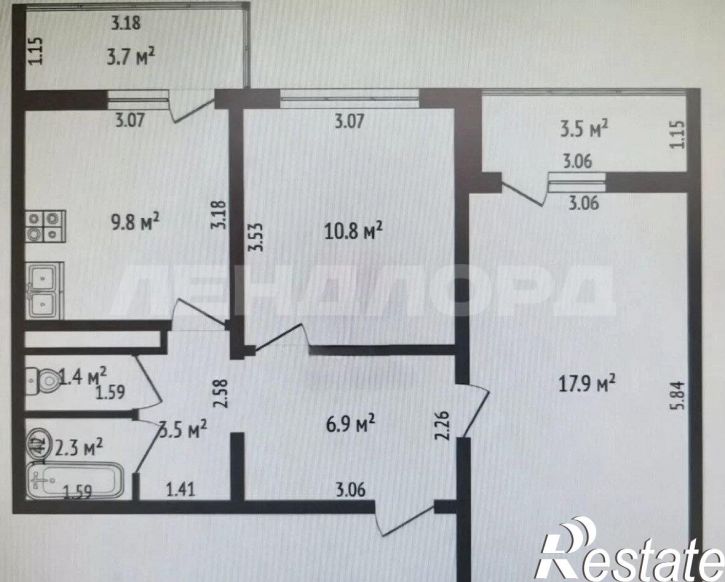 2-комн квартира улица Петренко, 2